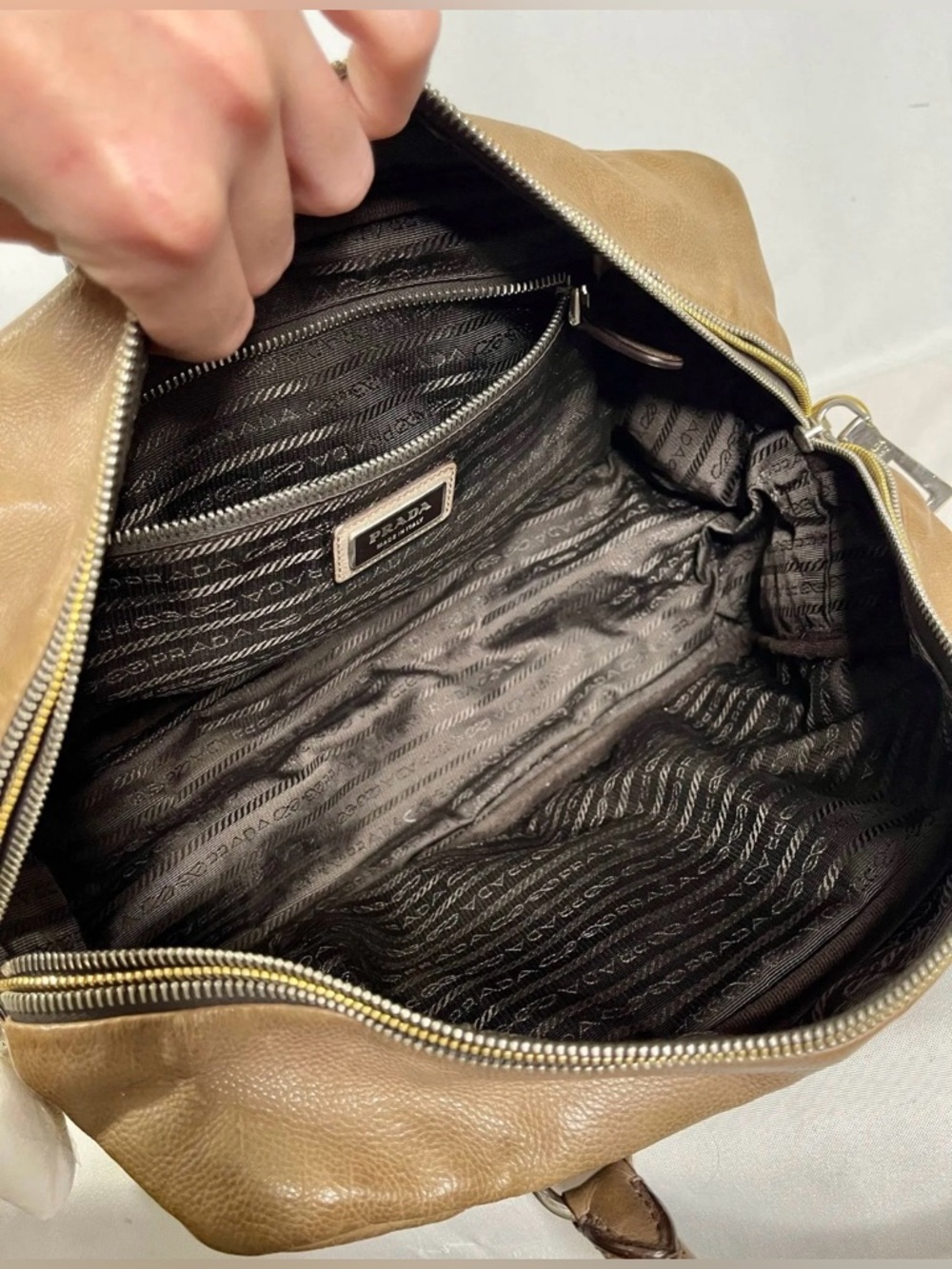 Prada Vintage Tan Leather Handbag With Gold/Brass Padlock Hardware - Picture 6 of 10